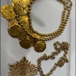 Set of two gold statement necklaces